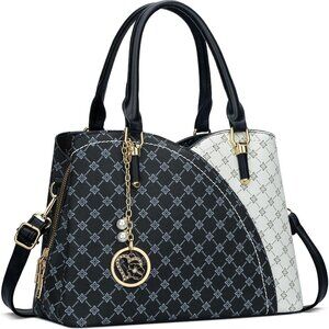 Women PU Leather Handbag 3 Compartments Satchel Shoulder Tote Zipper